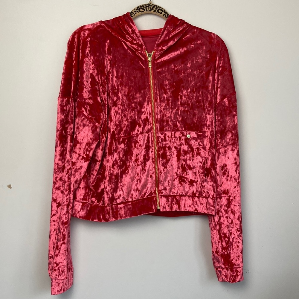 Fabletics| Crushed Velour Zip-up  Hoodie Red with Gold Zipper SIZE L